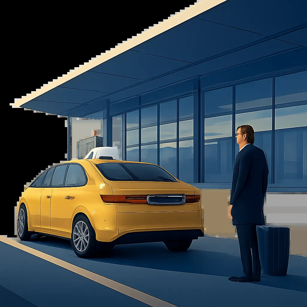 Illustration d’un taxi réservé à l’avance pour Orly, avec une prise en charge lisible et rassurante. L’image évoque un trajet fluide, sans attente et sans stress malgré un contexte de circulation incertain.